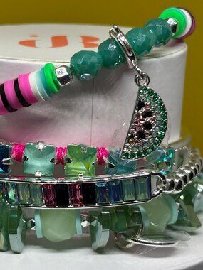 Bomb Party "You Are One In A Melon" Luxury 4 Bracelet Stacks Set with Watermelon